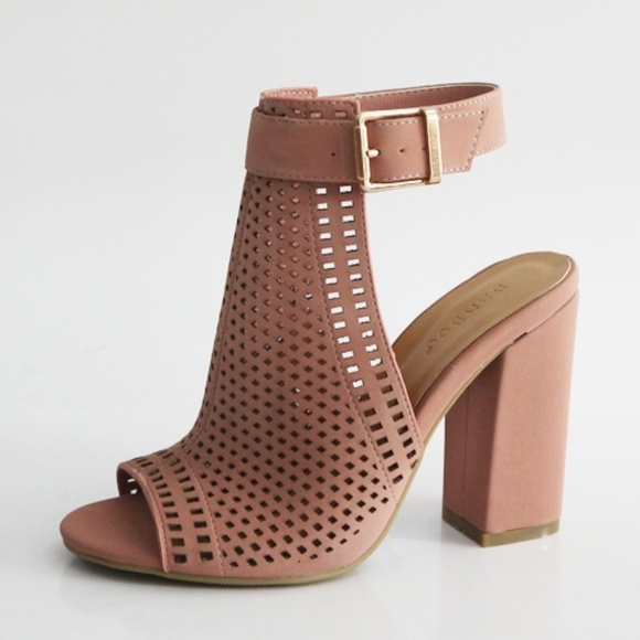 BAMBOO Shoes - Dusty Rose/Mauve peek-a-boo ankle strap bootie